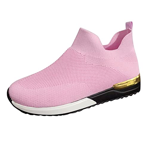 Walking Sneakers for Women Lightweight Breathable Flexible Knit Tennis Shoes Non Slip Athletic Running Gym Sneakers Fashion Casual Wedge Platform Shoes