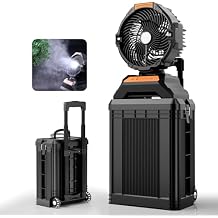WESTTREE Misting Fan Portable with 15L Large Bucket, 4-in-1 Mist 8 Modes Spray Fan with Retractable Handle & Oscillating Outdoor Camping Fan,36H Runtime, 4-Level Wind Speed/Lighting for Tent