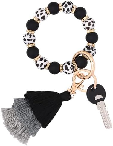 Cute Keychain Wristlet, Silicone Beaded Key Ring Bracelet Keychain Car Holder Key Chains for Women