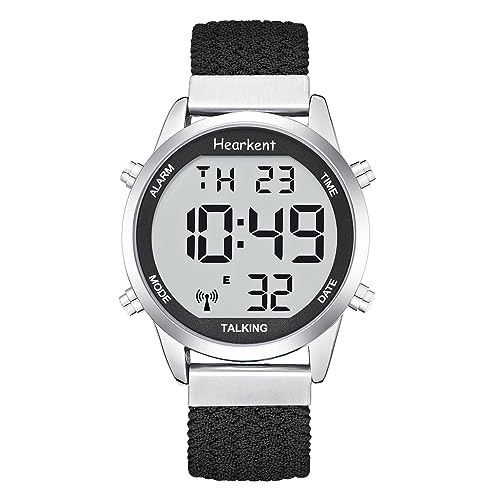 Talking Watch for Elderly English Male Voice with Alarm, Digital Watch Large Numbers Speak Time and Date Atomic Watch for Visually Impaired, Elderly or The Blind