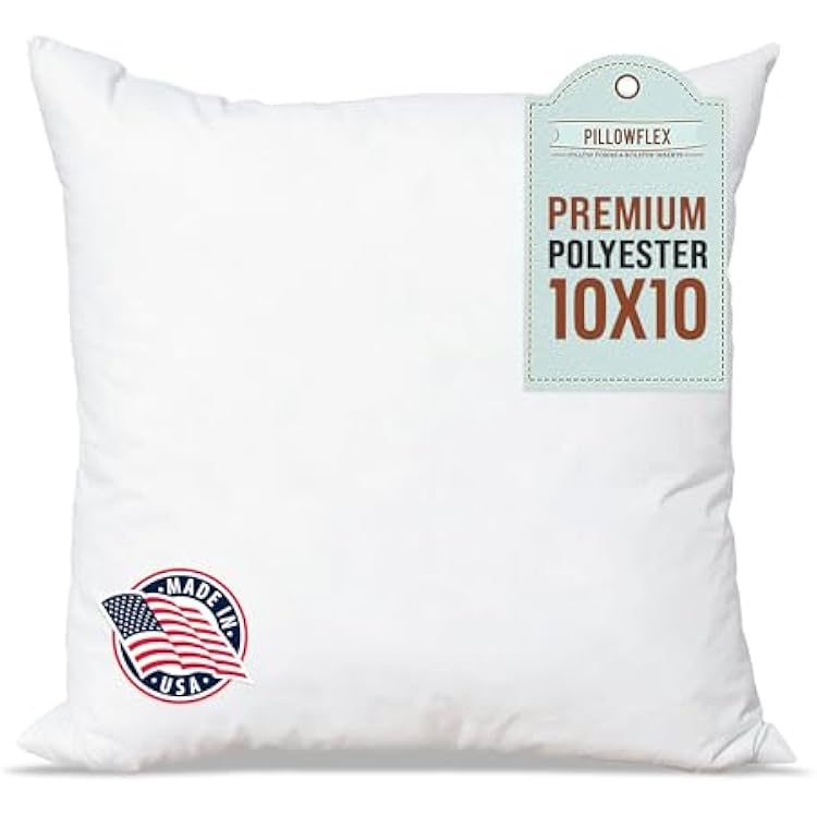 Pillowflex Premium Polyester Throw Pillow Insert - 10x10- Ultra Soft Small Square Throw Pillow, Couch Sham, Lumbar, Back, Sofa - Machine Washable - Decorative Accent Form - 1 Soft Pillow