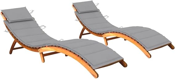 Sun Loungers 2 pcs with Cushions, Backyard Furniture Outdoor Lounger Tanning Chair Outdoor daybed Suitable for Lawn Garden Deck Patio Solid Acacia Wood