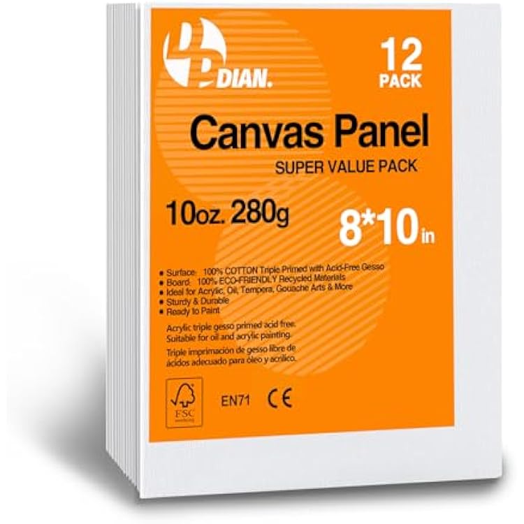 Canvas Boards for Painting 8x10 Inch, 12-Pack Bulk Canvas Value Pack - Art Supplies Blank Paint Canvas Panels for Acrylic, Oil, Watercolor, Tempera, Gouache
