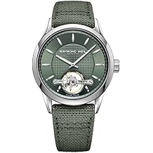 Raymond Weil Freelancer Men's Automatic Watch, Calibre RW1212, Visible Balance Wheel, Green Dial with Indexes, Green Canvas Strap, 42.5 mm (Model: 2780-STC-52001)
