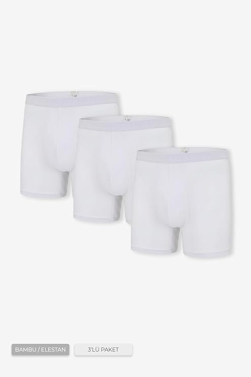 Steve Wolls Erkek Beyaz 3’Lü Uzun Paça Bambu Boxer - 25201