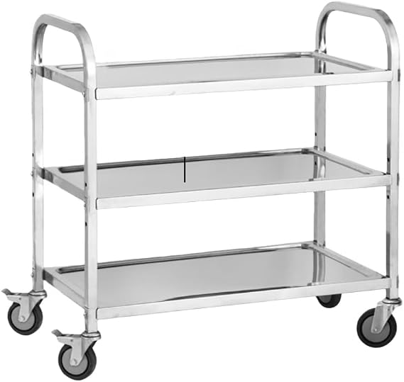Stainless Steel Wagon, Stainless Steel Cart, Commercial Kitchen Wagon, Kitchen Rack, Serving Car, Storage Service Wagon with Casters, Brake, 360° Rotation, Food Cart for Restaurants, Hotels
