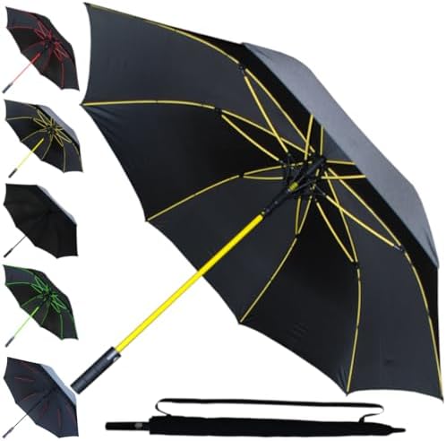 60MPH Big Golf Umbrella - Large Windproof Strong for Rain and Wind - Heavy Duty XL - Best for Size - Reinforced Fiberglass Frame - Non Slip Handle - Auto Open - Black