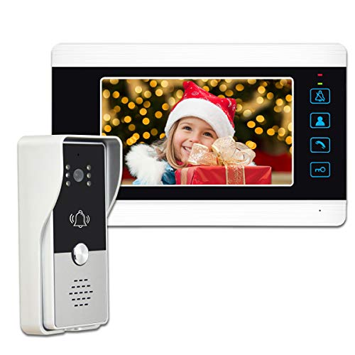 Video Doorbell Intercom System, 7 Inches Alloy Panel Monitor HD Camera Wired Video Door Phone Kits, Support Unlock, Monitoring, Dual-Way Intercom Indoor Outdoor for Villa Office Apartment