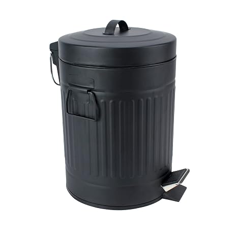 SIMPLEMADE Round Step Trash Can, Stainless Steel with Lid, Small Metal Wastebasket/Garbage Can for Bathroom, Office, Black, 5 Liter / 1.3 Gallon -