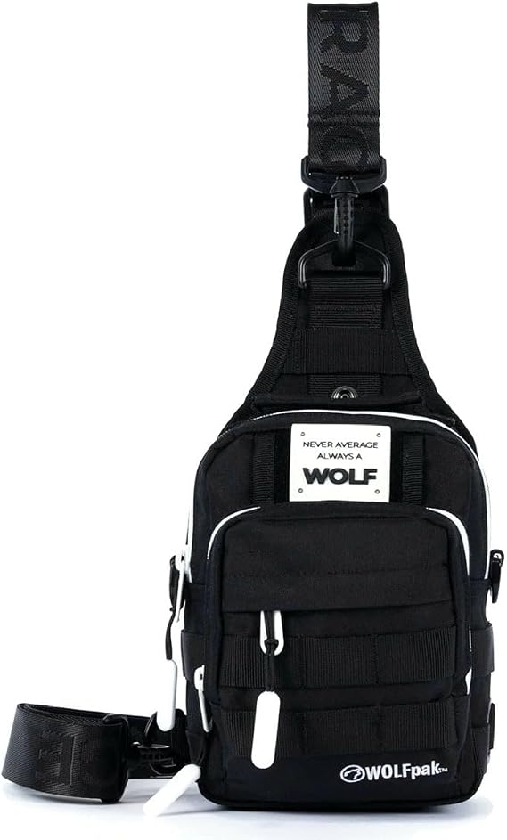 WOLFpak 4L Mini Tactical Sling Bag (Alpha Black White Accents) Compact Crossbody Backpack for Gym, Travel & EDC | Tactical Shoulder Bag with Multiple Pockets Lightweight, Durable Sling Pack
