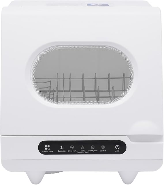 Portable Countertop Dishwasher, White Mini Dishwasher with Large 6-Set Capacity, 5 Wash Programs, 800W Automatic Dishwashing Machine for Small Households, Apartments, RVs, Boats