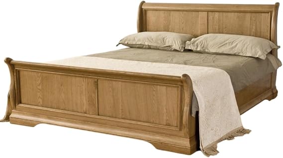French Solid Oak Sleigh Bed - Home Bedroom Furniture - 6' Super King Wooden Bed Frame - H104.5 x W195.7 x L215.5 cm (Super King)