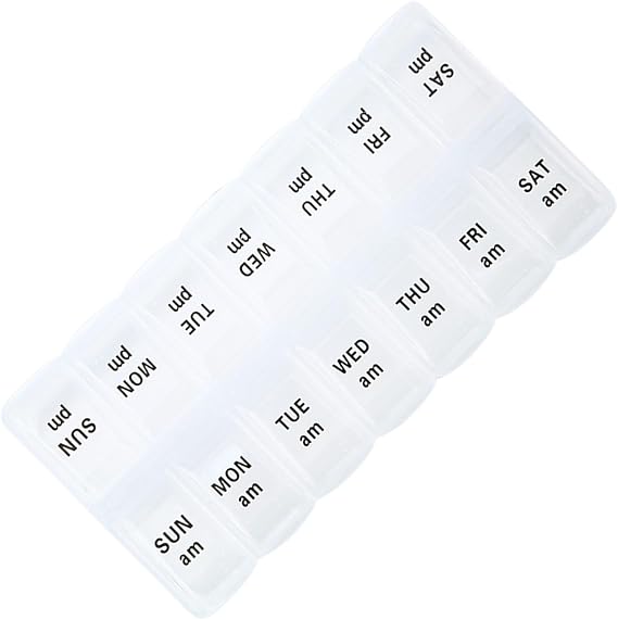 Weekly Pill Org-aniser - 7 Day AM/PM Tablet Box, Medicine Planner 14 Compartments Dosette Box for Pills, Fish Oil, Supplements