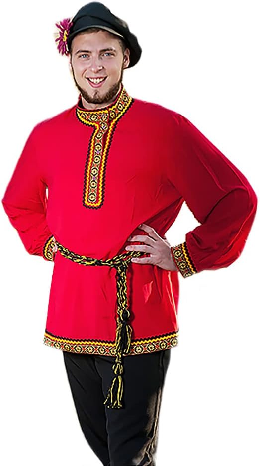Russian character costume men red national traditional wear dance wear Cossack