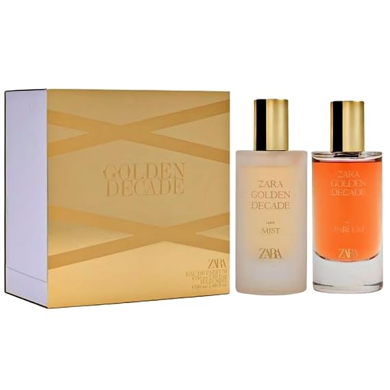 Zara Golden Decade + Hair Mist Limited Edition Perfume Set for Women Orange Blossom Jasmine and Vanilla Warm Amber Floral Scent Eau de Parfum 2x50ml (1.7 fl. oz.)