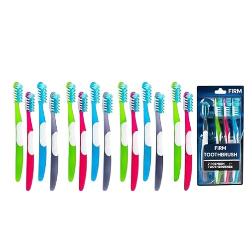 Extra Firm Adult Toothbrush, Bulk 7 Count Pack of 2 Total 14 Toothbrushes, Colors May Vary Premium Quality