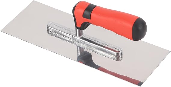 Professional Stainless Steel Plastering Trowel, 11 x 4 inch, Red Ergonomic Handle, 0.8mm Thickness