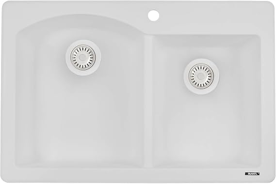 Ruvati 33x22-in Arctic White Granite Drop-in Double Sink - RVG1344WH