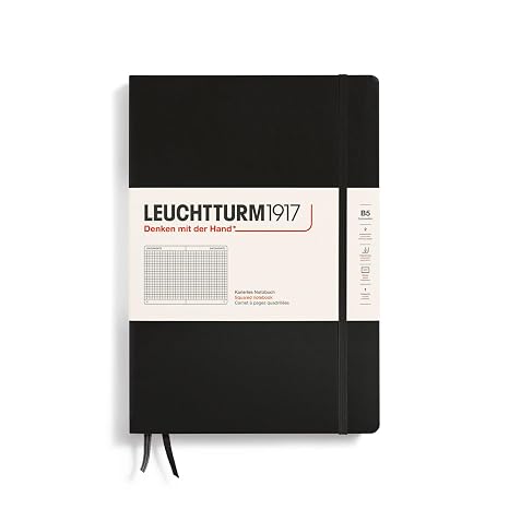 LEUCHTTURM1917 - Notebook Hardcover Composition B5-219 Numbered Pages for Writing and Journaling (Black, Squared)