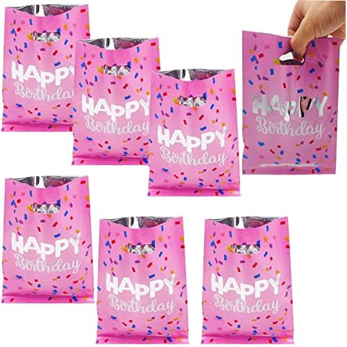 HSPAIDYP 30 Pcs Happy Birthday Party GiftBags,Candy Favor Bags,Plastic Gift Candy GiftBags,Pink Goodies GiftBags for Birthday Party Decor Pink Gift Bags