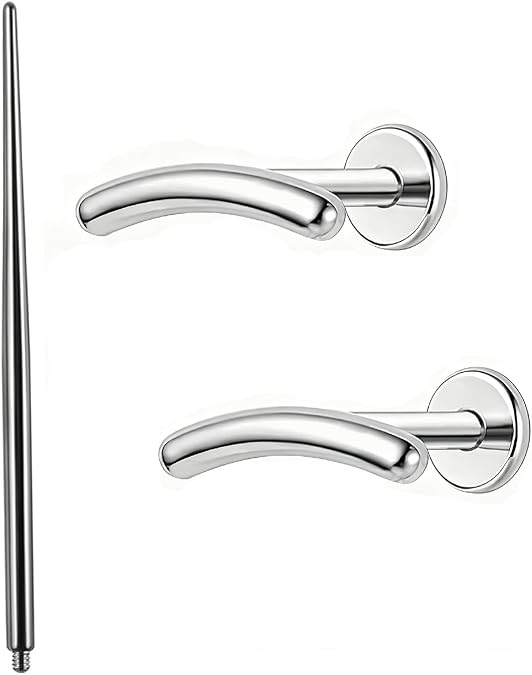 2pcs G23 Titanium 16G Curved Bar Internally Threaded Top Flat Back Piercing Lip Stud Earring Labret Monroe Lip Ring Tragus Cartilage Earring Stud