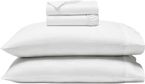 Superior Cotton Blend 600 TC Embroidered Hem Bed Sheets, Queen, White