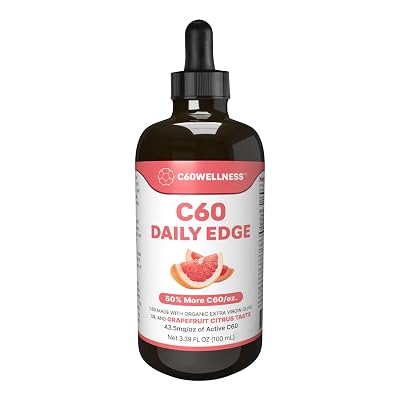 C60 Wellness GrapeFruit Flavor C60 Organic Olive Oil 100 ml  3.38Fl Oz - 99.95% Carbon 60 Solvent Free 147mg C60Wellness Support for Men and Women 50% more C60