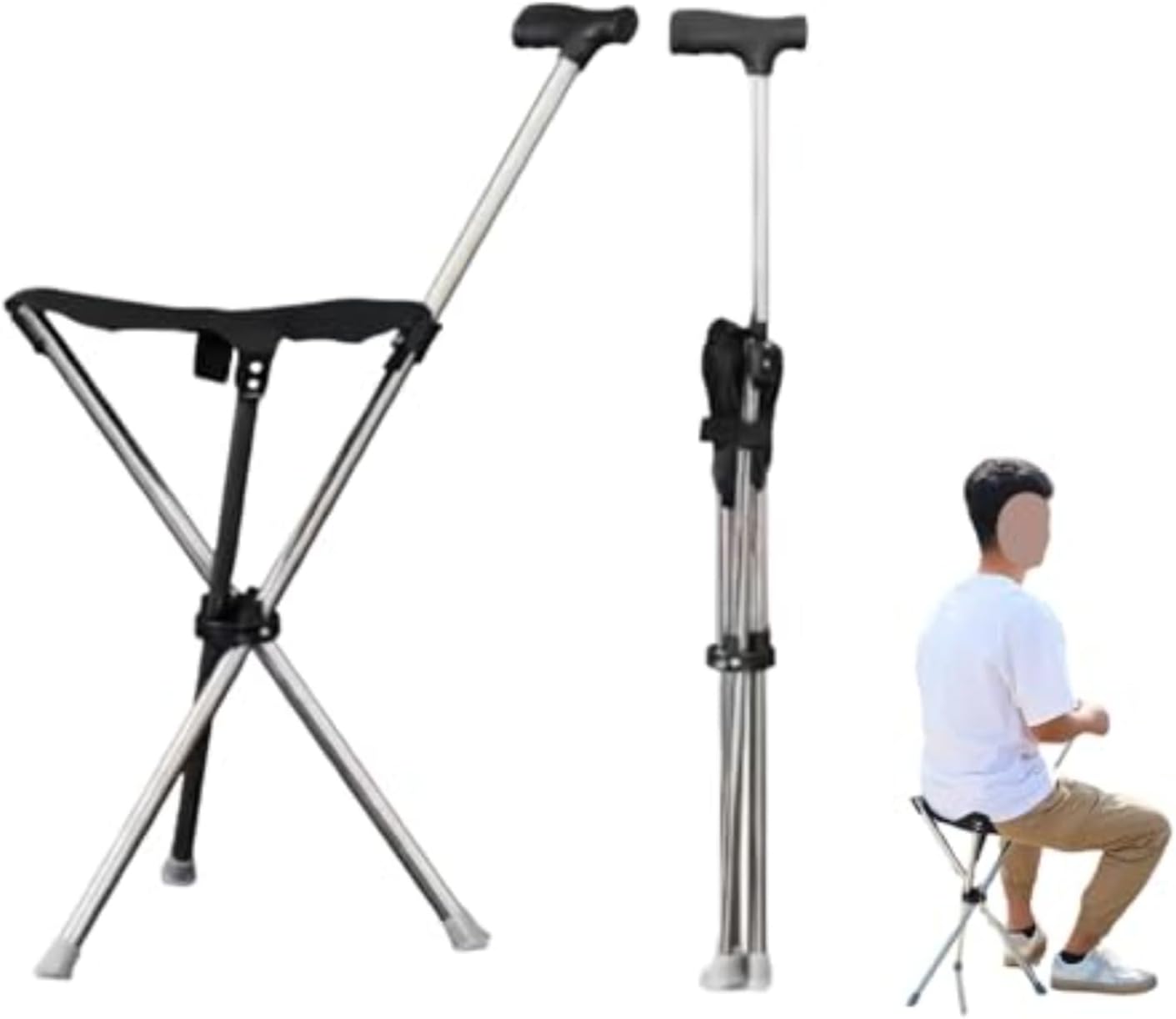 Folding Chair, Mobile Chair, Outdoor Chair 1 Leg, 3 Legs, Ultra Lightweight, Camping Chair, Telescopic, Height Adjustment, 3 Levels, Load Capacity 661.4 lbs 300 kg, Compact, Storage Bag Included