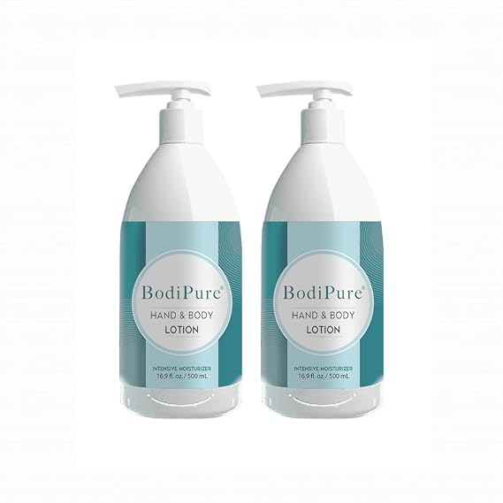 Bodipure Hand and Body Lotion 16.9 oz. Vegetable Collagen Booster Lotion with 2 Free Touchscreen Cotton Gloves for Deep Overnight Moisture for Dry, Sensitive, and All Skin Type 2 pack