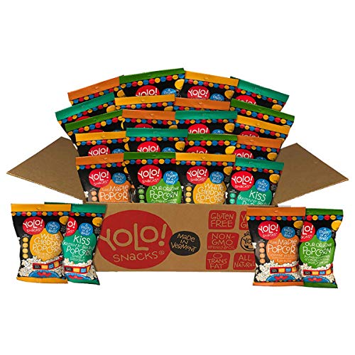 YOLO! Snacks - Individual Bag Snack Size Popped Popcorn - Gourmet Variety Pack Cheddar, Sea Salt, Maple and Original Flavors - 18-21 Grams - 24 Count Case