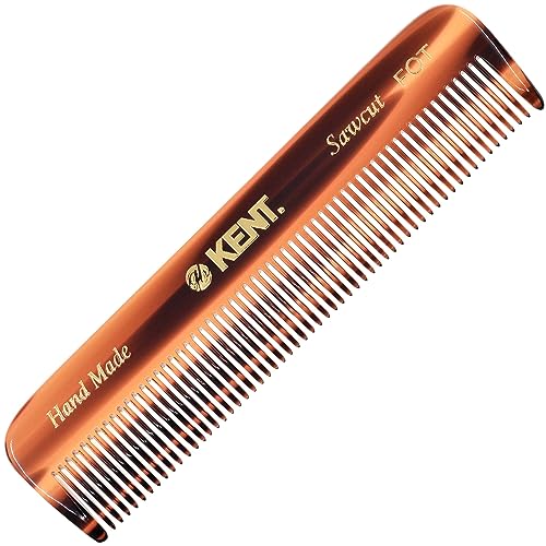 Kent FOT Handmade Fine Tooth Saw Cut Beard and Hair Comb - Pocket Travel Styling Comb for Fine or Thinning Hair, Beard Care Essential Kit