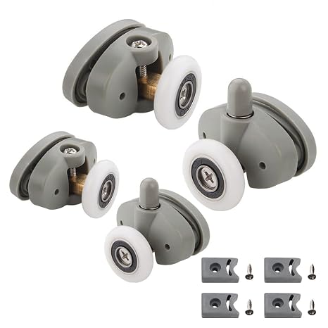 4PCS Grey 23mm Shower Door Rollers,for Curved Doors 4-6mm | Sliding Shower Doors Wheels, 2 Top and 2 Bottom Shower Wheels in Chrome, Shower Door Fixing Pulleys