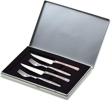 Giesser Since 1776 - Made in Germany - Steak Cutlery, 4 Pieces, Olive Wood, Riveted, Stainless Steel, Kitchen Cutlery, Set with Knife and Fork, 9450 o