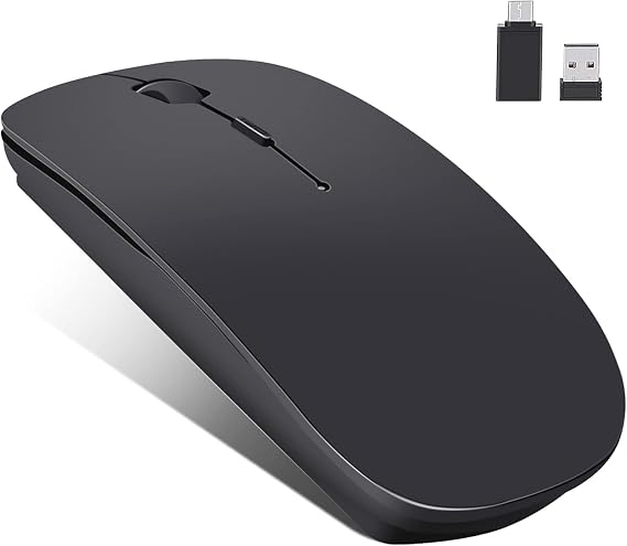 Generic Ultra Slim 2.4 GHz Wireless Mouse, USB Laptop PC Cordless Mouse, Small, Black, 4 Button, Optical, Adjustable 1600 DPI, 10m Range, Noiseless Click, Compatible for PC Laptop Computer