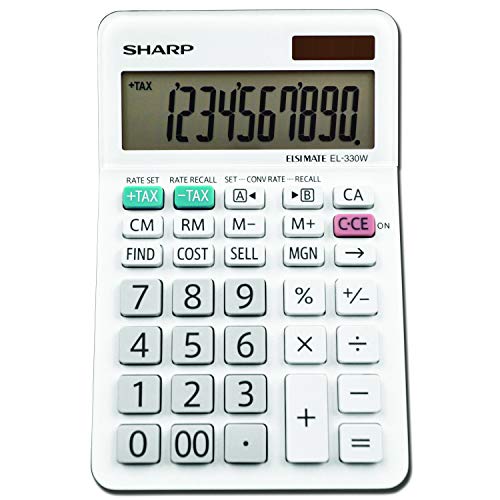 Sharp EL-330WB Standard Function Basic Desktop Calculator, Large Display, for Home and Office, Dual Power, Solar and Battery...