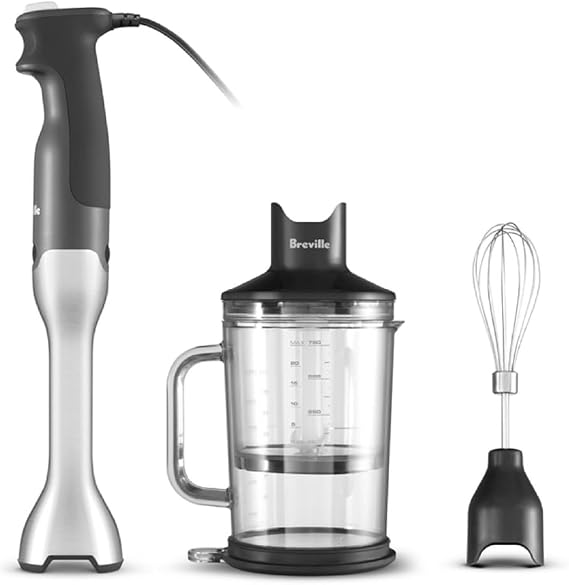 Breville BSB510XL Control Grip Immersion Blender, Brushed Stainless Steel | Puree soups, blend smoothies and mix sauces with this 15-speed 280W handheld blender | Includes whisk, chopper and 42 oz jug