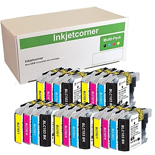 Inkjetcorner Compatible Ink Cartridges Replacement for LC103 LC103XL for use with MFC-J450DW MFC-J470DW MFC-J475DW MFC-J870DW MFC-J875DW 5 Black, 5 Cyan, 5 Magenta, 5 Yellow, 20-Pack