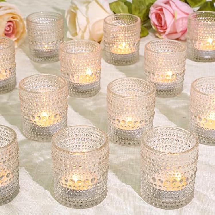 24 Pcs Votive Candle Holders, Glass Holders Bulk for Table Centerpiece, Tea Lights Candle Holders for Wedding Shower, Party and Home Decor Clear