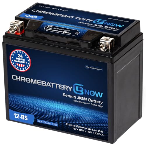 CHROMEBATTERY NOW YTX12-BS 12V 180 CCA AGM Maintenance-Free 10Ah Battery for ATV, Motorcycle, Scooter, Jet Ski T3 Nut & Bolt Terminal Fits Honda CBR600, Yamaha V-Star 1100, Polaris Sportsman 400