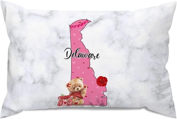 Delaware State Map American Lumbar Throw Pillow Covers 12x18inValentine's Day Love Sweety Farmhouse Accent Decor Rectangle Decorative Cushion Cases for Couch Bed Sofa Wedding Engagement Anniversary
