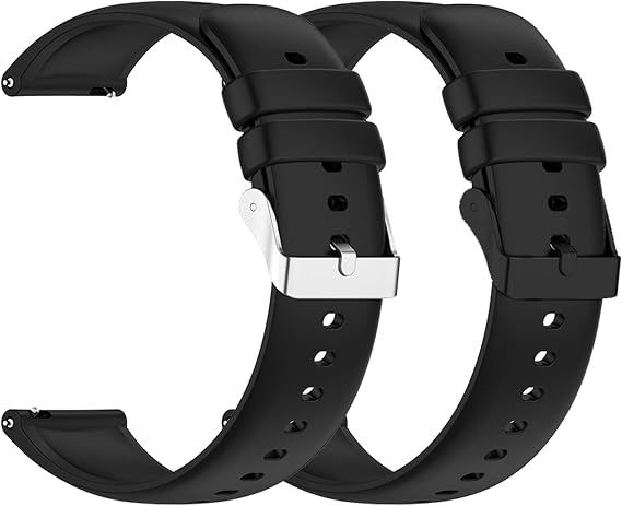 2Pcs Watch Strap With Stainless Steel Buckle Watch Strap Durable Waterproof Soft Silicone Smart Replacement Standard Design Rubber Men's Watchbands Sports Secure Buckle Wrist Straps for Men Women