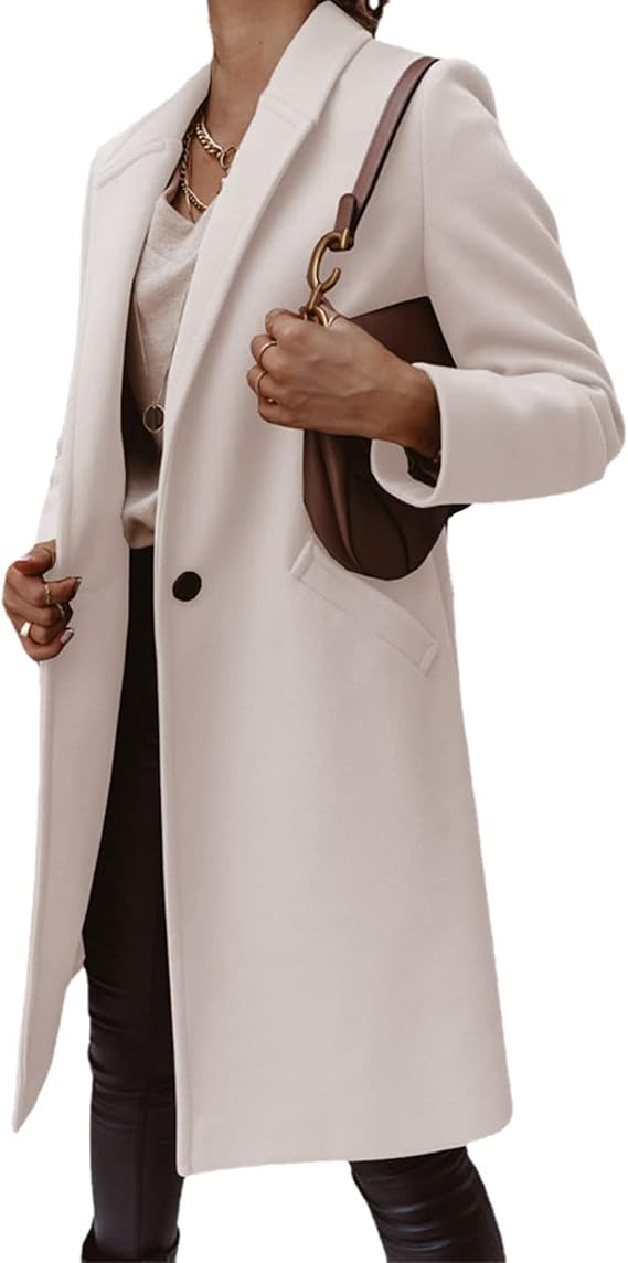 Women's Winter Solid Color Lapel Mid-Length Button Down Wool Blend Warm Coat