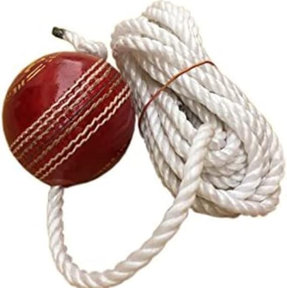 Leather Hanging Cricket Ball,Pack of 1Red,Knocking Cricket Ball with Rope.