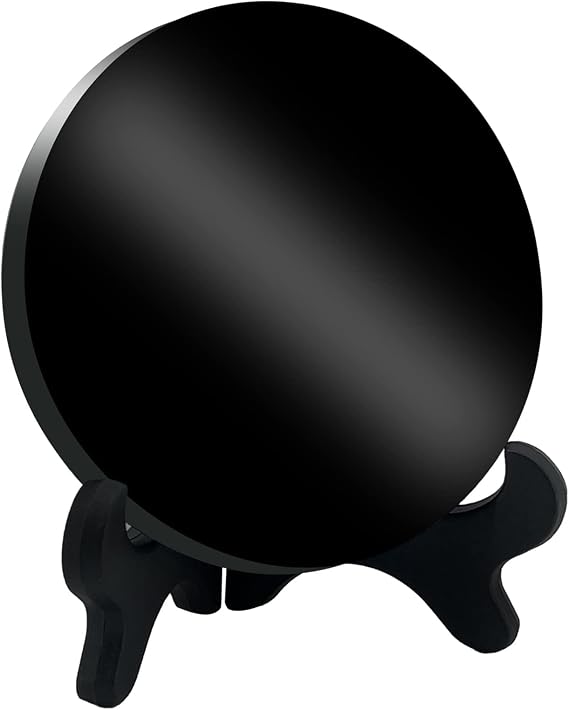 Black Obsidian Scrying Mirror, Obsidian Mirror with Stand and Bag for Divination, Meditation, Healing, Feng Shui (100mm(4.0in))
