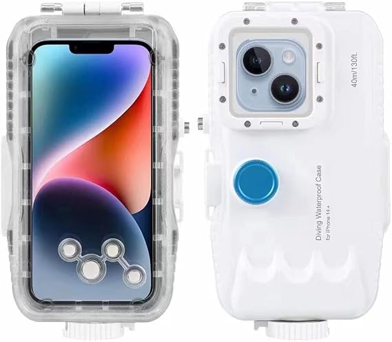 Diving Case for iPhone, Underwater Phone Case, [40m/130ft] Surfing Swimming Snorkeling Photo Video Waterproof Housing Cover (iPhone 14) White