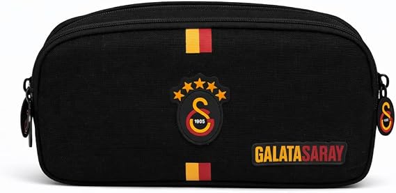 Galatasaray Lisanslı 5 Yıldızlı Kalemlik - Sarı Kırmızı Şerit Tasarımlı 2 Bölmeli Okul Kalem Çantası