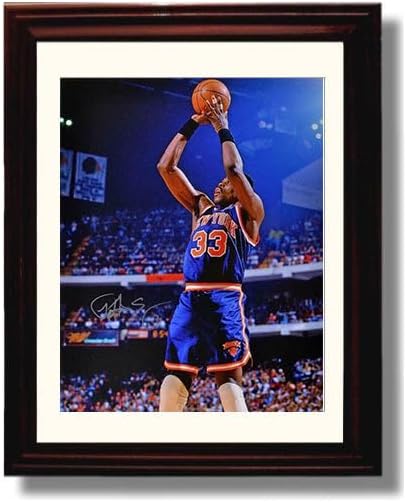 Patrick Ewing Autograph Print - Knicks Jumper - Towering Shot - Framed 8x10