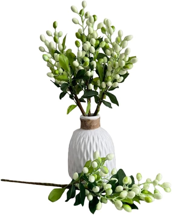 4pcs Fake Berries,Artificial Berry Stems,Artificial Blueberries,Fall Picks Fall Decorations for Home Decor Wedding Bouquet Christmas Table Centerpieces Floral Arrangement (White Green)