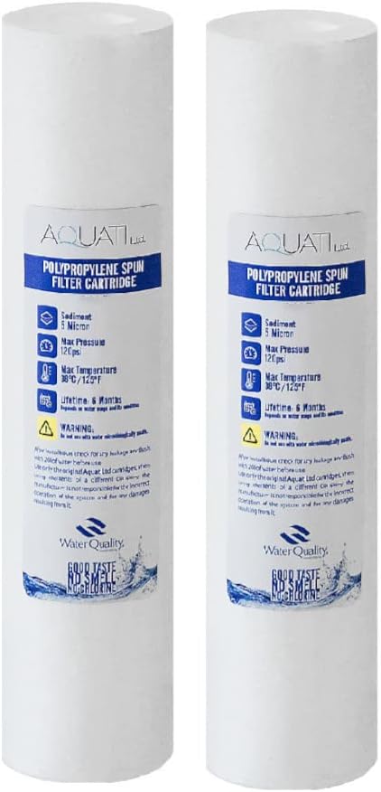 2X Aquati Polypropylene PP 5 Micron Sediment Standard Water Filter Cartridge 10” for Reverse Osmosis, HMA, Drinking Water Purification Systems, BPA-Free Prefilter