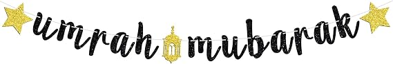 Umrah Mubarak Banner-Eid Mubarak Festival Party Hanging Decorations, Ramadan Kareem/Happy Eid, Hajj Mubarak Umrah Mubarak Islamic Party Supplies